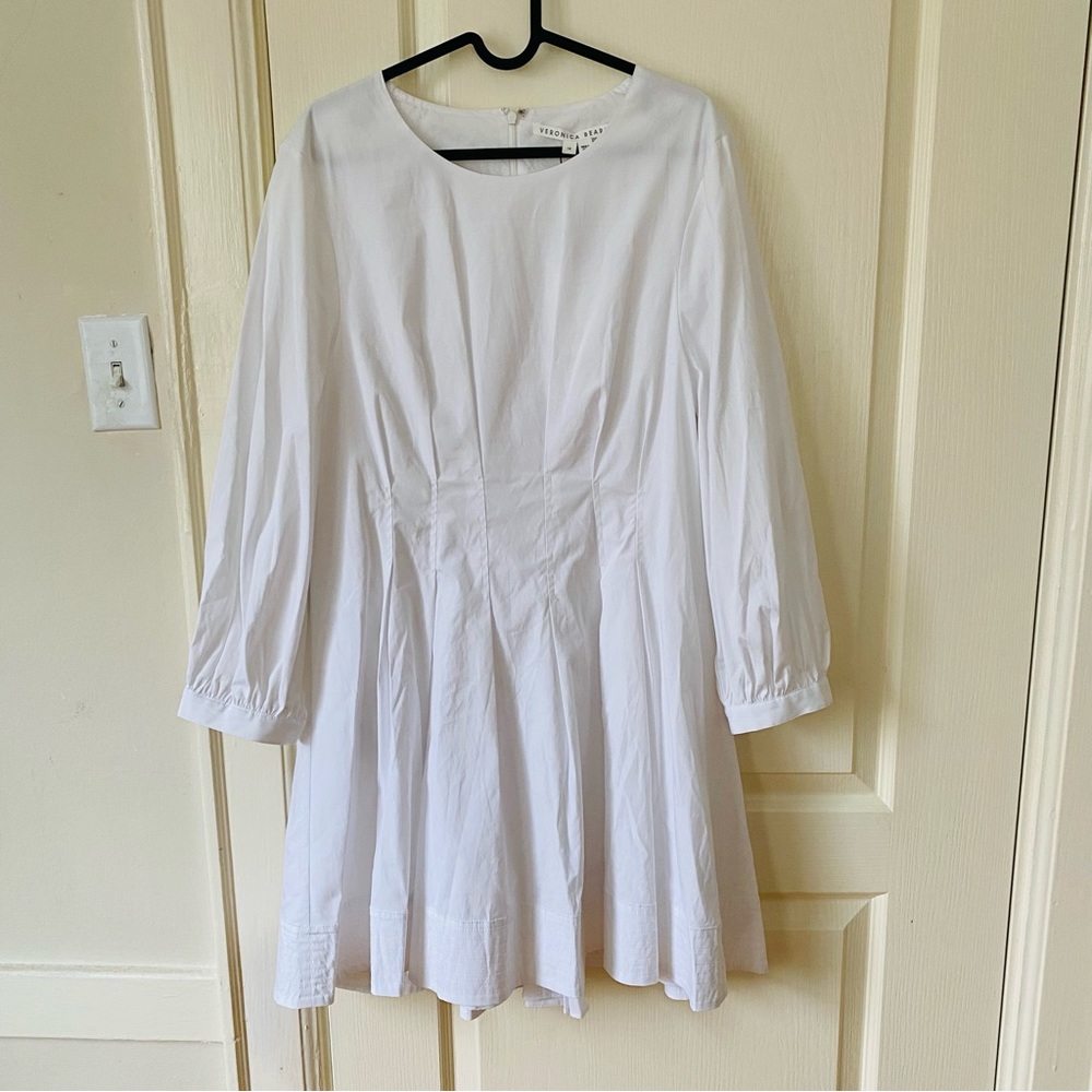 $498 NWT Veronica Beard White Torres Long Sleeve Stretchy Pleated Mini Dress 14 - Picture 3 of 14